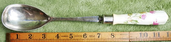 Antique Silver Plated With Hand Painted Ceramic Handle SPOON length 12"