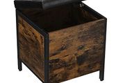 Stool, Bedroom Bench with Storage, Upholstered Seat, Hall, Bedroom, Living Room, Steel Frame, Simple Assembly, Synthetic Leather, Industrial Style, Rustic Brown and Black