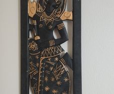 Asian wooden wall sculpture, Thai art decor, hand-carved hanging sculpture.