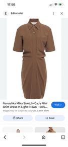 Nanushka Stretch Mini Shirt Dress Sz 10UK 6US M Button Up Ruched Classic Preppy