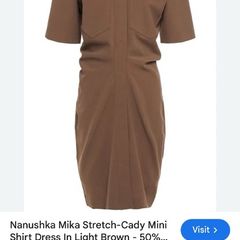Nanushka Stretch Mini Shirt Dress Sz 10UK 6US M Button Up Ruched Classic Preppy