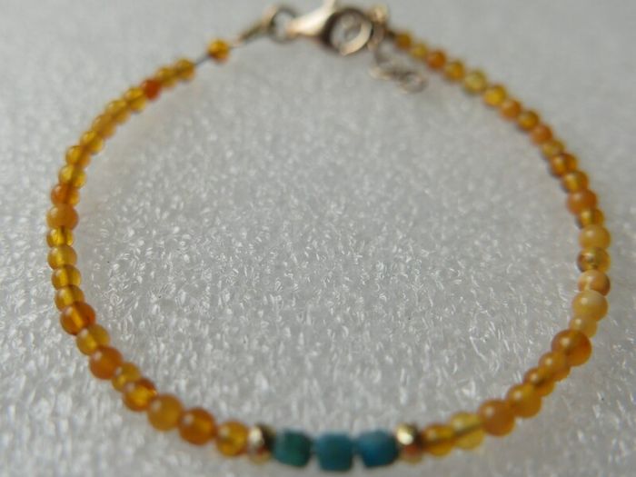 925 Sterling Silver Beaded Bracelet with Orange and Blue Stones