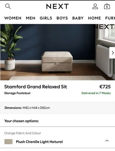 NEXT 3 Seater Sofa + Storage Footstool (Stamford Grand Relaxed Sit)