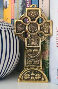 Vintage Brass Celtic Cross Wall Hanging  Irish Religious Decor, High Cross Plaque