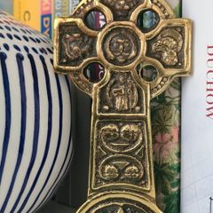 Vintage Brass Celtic Cross Wall Hanging  Irish Religious Decor, High Cross Plaque