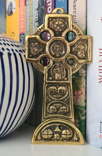 Vintage Brass Celtic Cross Wall Hanging  Irish Religious Decor, High Cross Plaque