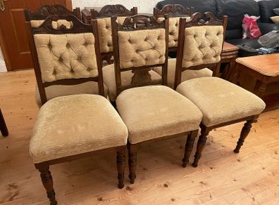 Vintage Solid Wood Upholstered Dining Chairs Set of 6