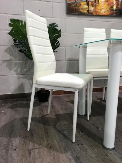 Compact Glass Dining Table Set Seats 4, White