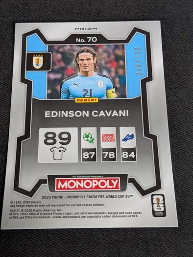 Monopoly Prizm Fifa World Cup 2026 Edinson Cavani Red Big Money Shimmer - 044/100