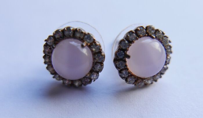 Vintage  Sterling Silver 925 Gold Plated Moonstone agate Earrings 2,6g