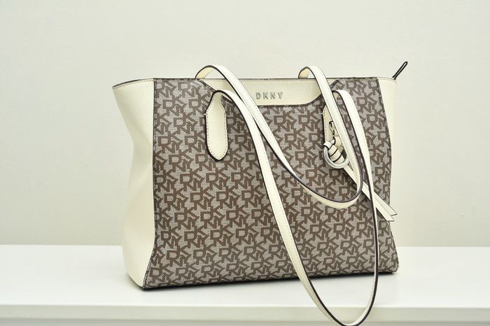 DKNY Bryant Medium Logo Jacquard Tote Bag, Chino Caramel