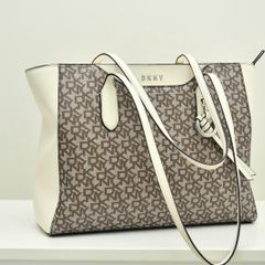 DKNY Bryant Medium Logo Jacquard Tote Bag, Chino Caramel