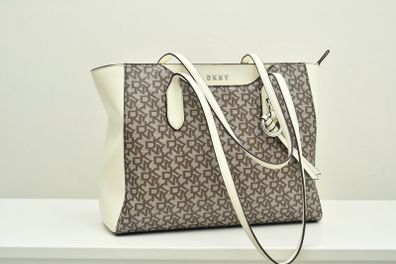 DKNY Bryant Medium Logo Jacquard Tote Bag, Chino Caramel