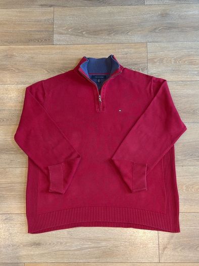Vibrant Red Tommy Hilfiger Cotton Knitted Half-Zip
