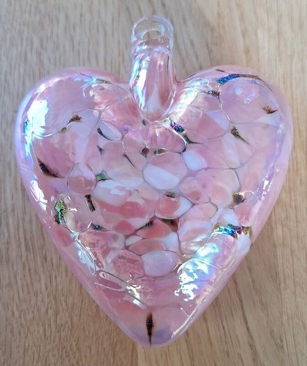 Pale Pink, White and Black Marbled Iridescent Decorative Glass Globe and Heart Hanging Ornaments