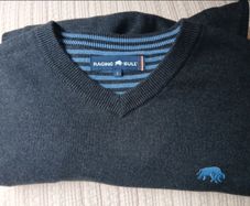 mens raging bull navy blue cashmere and cotton jumper.