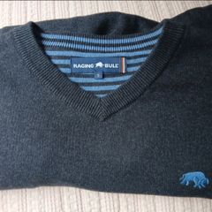 mens raging bull navy blue cashmere and cotton jumper.