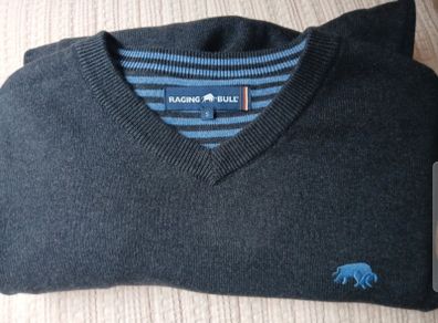 mens raging bull navy blue cashmere and cotton jumper.