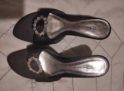 Brand new black shoes with diamante buckle