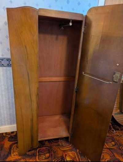 Vintage 1940s Art Deco Wooden Wardrobe Mid Century Gentlemans Compactum