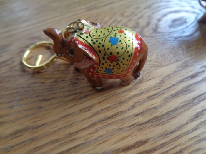 Hand Painted Indian Elephant Key Rings x 2 for Sale