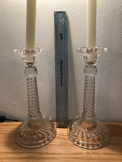 Crucifix + Pair of Glass Candlesticks