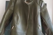 ROWAN AVENUE green faux leather biker jacket - Sz M (Fit 10-14 UK) - Bnwot Rrp 79.99