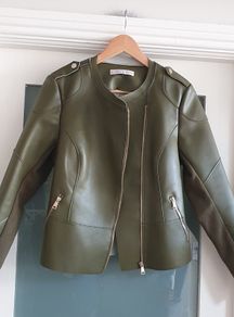 ROWAN AVENUE green faux leather biker jacket - Sz M (Fit 10-14 UK) - Bnwot Rrp 79.99