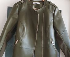 ROWAN AVENUE green faux leather biker jacket - Sz M (Fit 10-14 UK) - Bnwot Rrp 79.99
