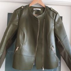 ROWAN AVENUE green faux leather biker jacket - Sz M (Fit 10-14 UK) - Bnwot Rrp 79.99