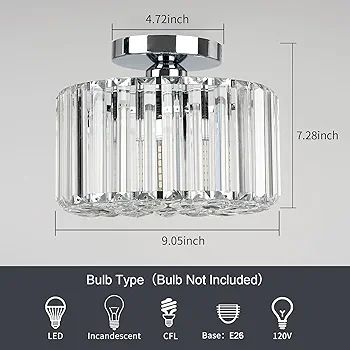 Crystal Ceiling Light - Easric Modern Ceiling Lights Living Room LED Ceiling Lighting Industrial Chandeliers Ceiling Lights for Bedroom Hallway Kitchen Bathroom,Chrome