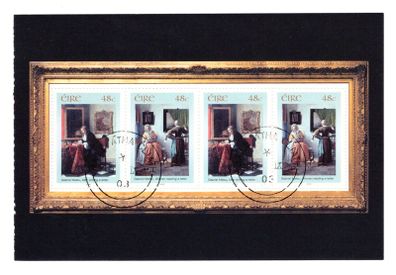 2003 Ireland 140th Anniversary of National Gallery of Ireland 2nd Issue Booklet Commemorative Stamp Booklet Pane (HB142) "Man Writing a Letter" & "Woman Reading a Letter" by Gabriel Metsu Fine Used