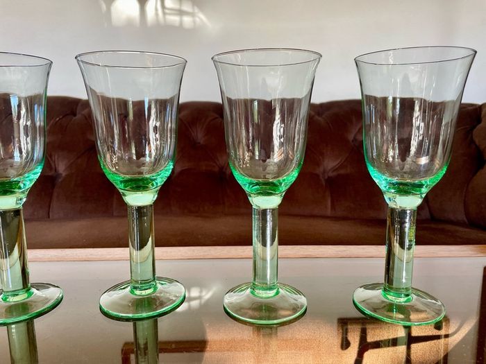 Tall Vintage Artisan Green Wine Water Glasses Sweden 1990s