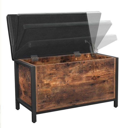 Multifunctional Chest Industrial Style shoe bench, padded shoe organizer with flap, shoe cabinet for 6 pairs of shoes, steel frame, industrial design, vintage