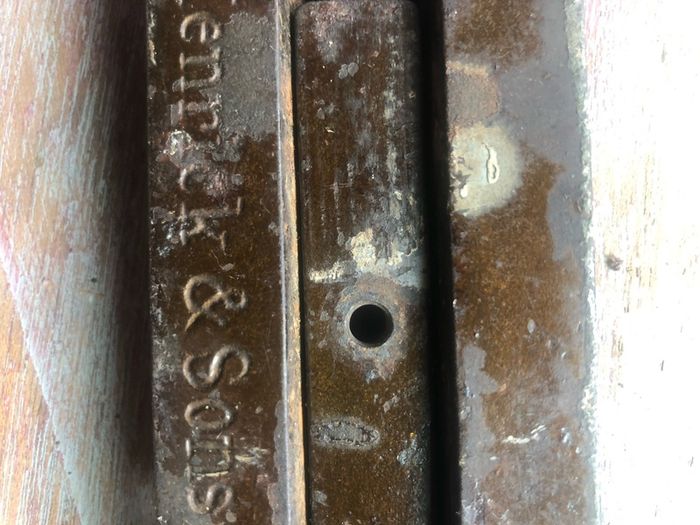 Antique door sliding bolt 1876, a Kenrick & sons bronze/brass door bolt