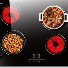 hob Electric Ceramic Hob 60 cm 4 Zone with Slide Touch Control 6000W, Timer & Kid Safety Lock, 9 Power Levels, 220V-240V Hard Wire (No Plug)