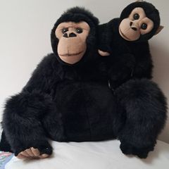 Large Mother and Baby Gorilla Chimpanzee Plush Soft Toy Set