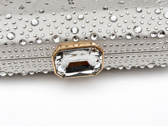 Silver Satin Rhinestone Clutch Bag Wedding or Party