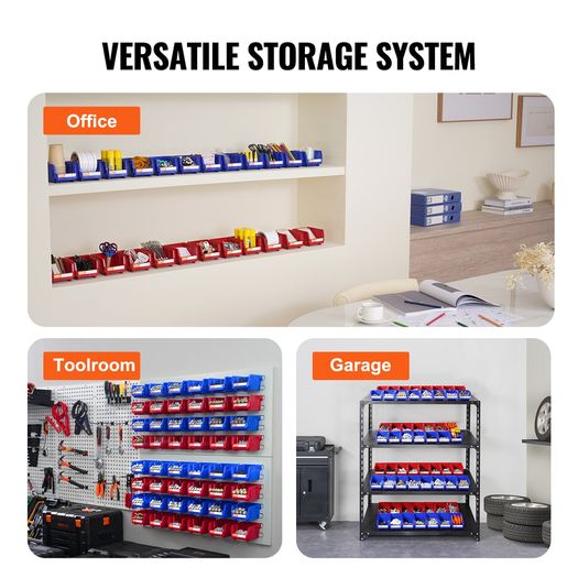 Plastic Storage Bin (5-Inch x 4-Inch x 3-Inch),Hanging Stackable Storage Organizer Bin, Blue/Red, 24-Pack