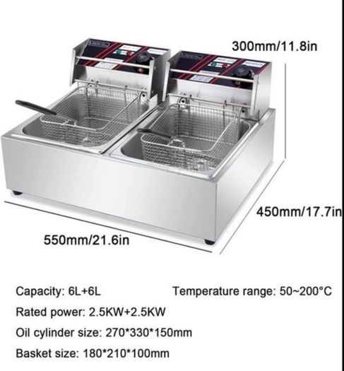 Commercial Deep Fryer 12L Electric Fryer 5000W Twin Basket YB-82 Dual Tank Electric Deep Fryer Countertop Stainless Steel French Fry for Commercial Uses 1 x 12 Ltr 5000