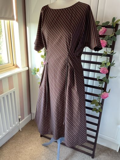 dress brown striped cotton dress with pockets size 12
