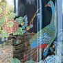 Japanese "Interpur" Ceramic Black Peacock/Floral Vase Image 8
