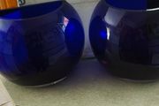 Vintage Set of 2 Cobalt Blue Flat Back Vase Handcrafted and Mouthblown Half Sphere Art Glass From Poland each is 75.00 euro or as set of 2 is 130.00 euro.