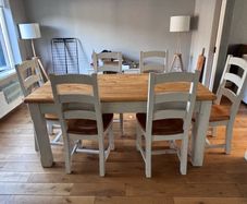 Solid Redwood pine kitchen table 6 chairs