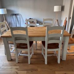 Solid Redwood pine kitchen table 6 chairs
