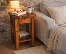 Rustic Walnut Finish Handmade Solid Wood Bedside Table / Stool / End Table