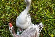 Mid-Century USSR Porcelain Sculpture Two Geese by Dmitry Gorlov Verbilki Export Mark DFZ
