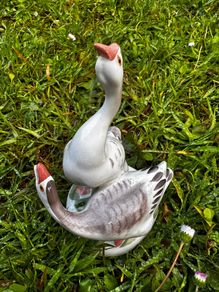 Mid-Century USSR Porcelain Sculpture Two Geese by Dmitry Gorlov Verbilki Export Mark DFZ