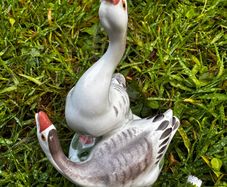 Mid-Century USSR Porcelain Sculpture Two Geese by Dmitry Gorlov Verbilki Export Mark DFZ