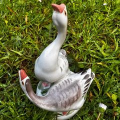 Mid-Century USSR Porcelain Sculpture Two Geese by Dmitry Gorlov Verbilki Export Mark DFZ